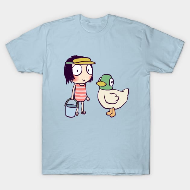 sarah and duck goes to the beach in beach break / children cartoon T-Shirt by mudwizard